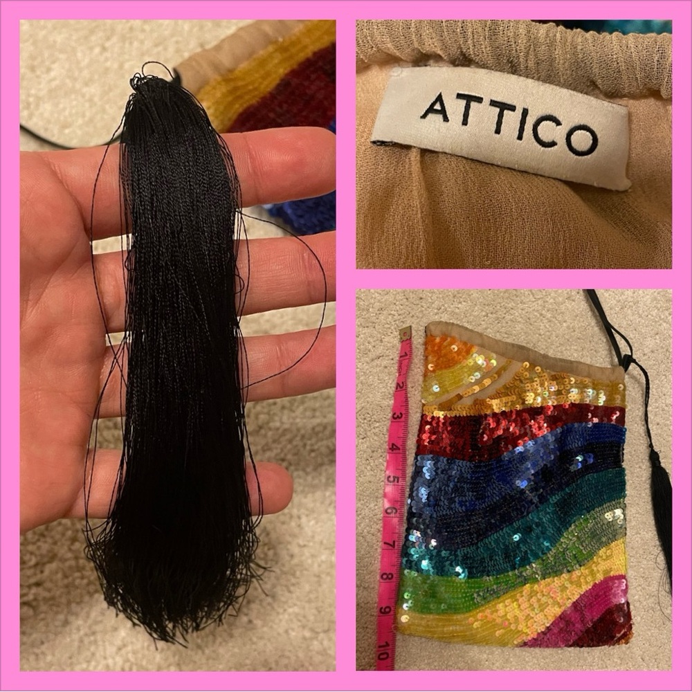 Attico silk rainbow sequins drawstring pouch bag with tassel - Picture 9 of 15